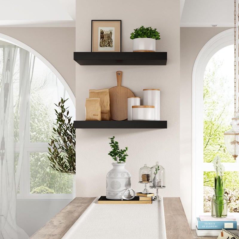 WELLAND 12" Deep Floating Wall Shelf, Black Floating Shelf Display Floating Shelf, 23.62" L x 11.81" D x 2" T, Deeper Than Others, Black - Image 3